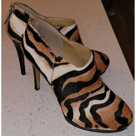 Nine West Heels - Cowhide Leather - Leopard Print Booties 7.5 - Picture 4 of 8